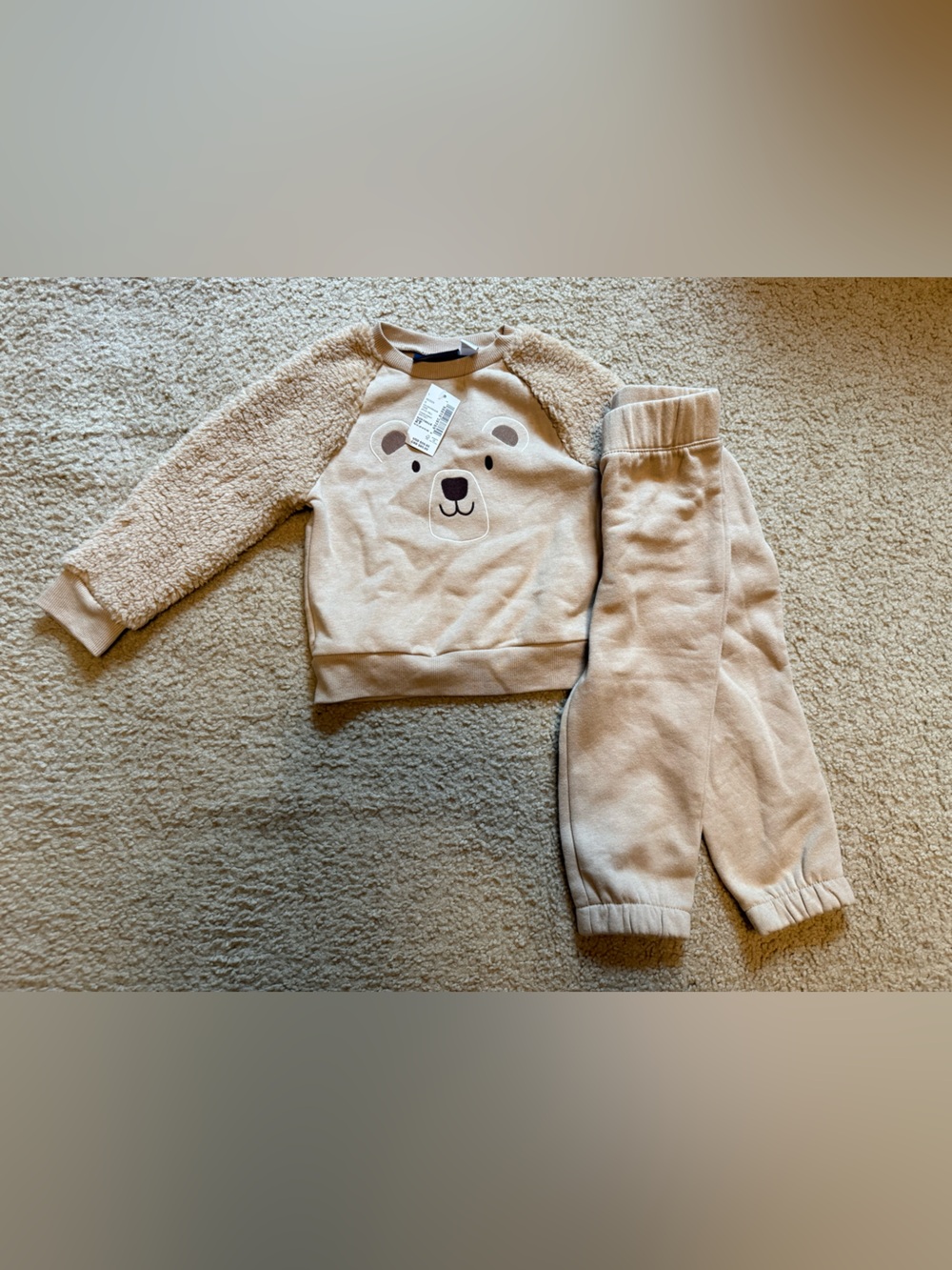 The Children’s Place Beige Bear Sherpa Sweatshirt & Jogger Set